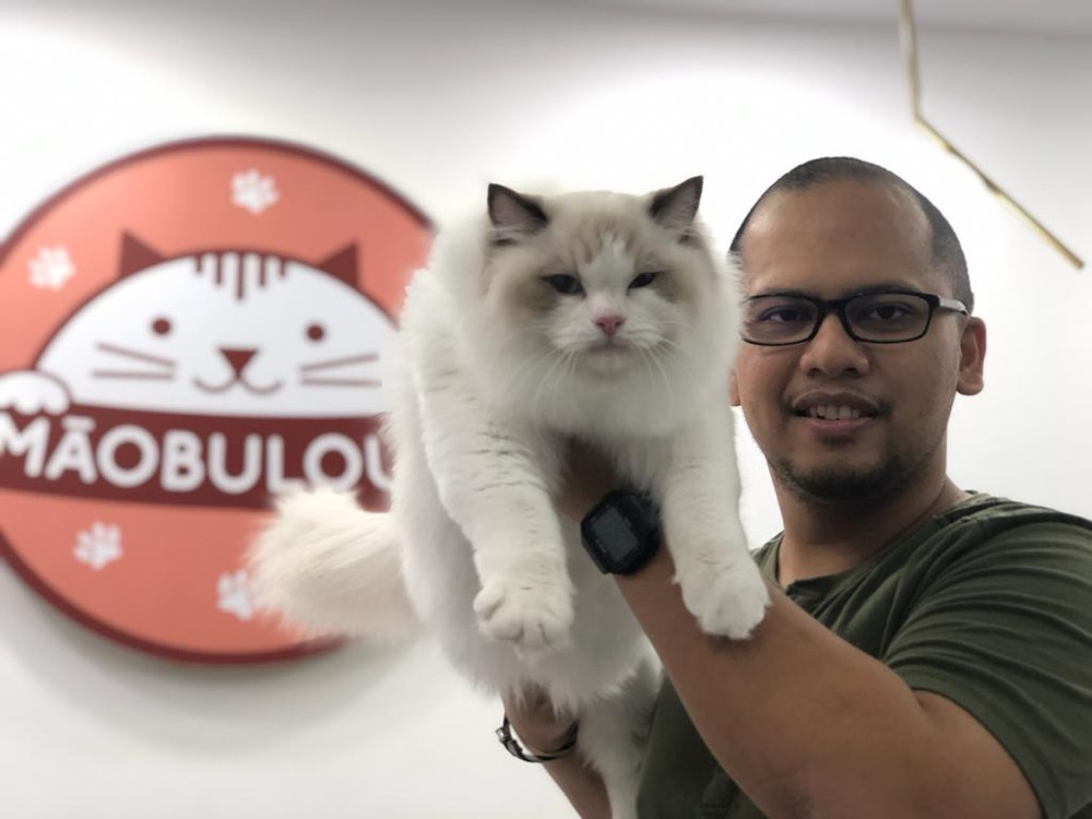 Guest with their cat at Maobulous Cat Boutique Hotel & Spa